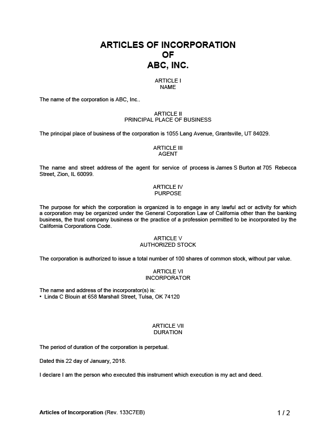 certificate of existence